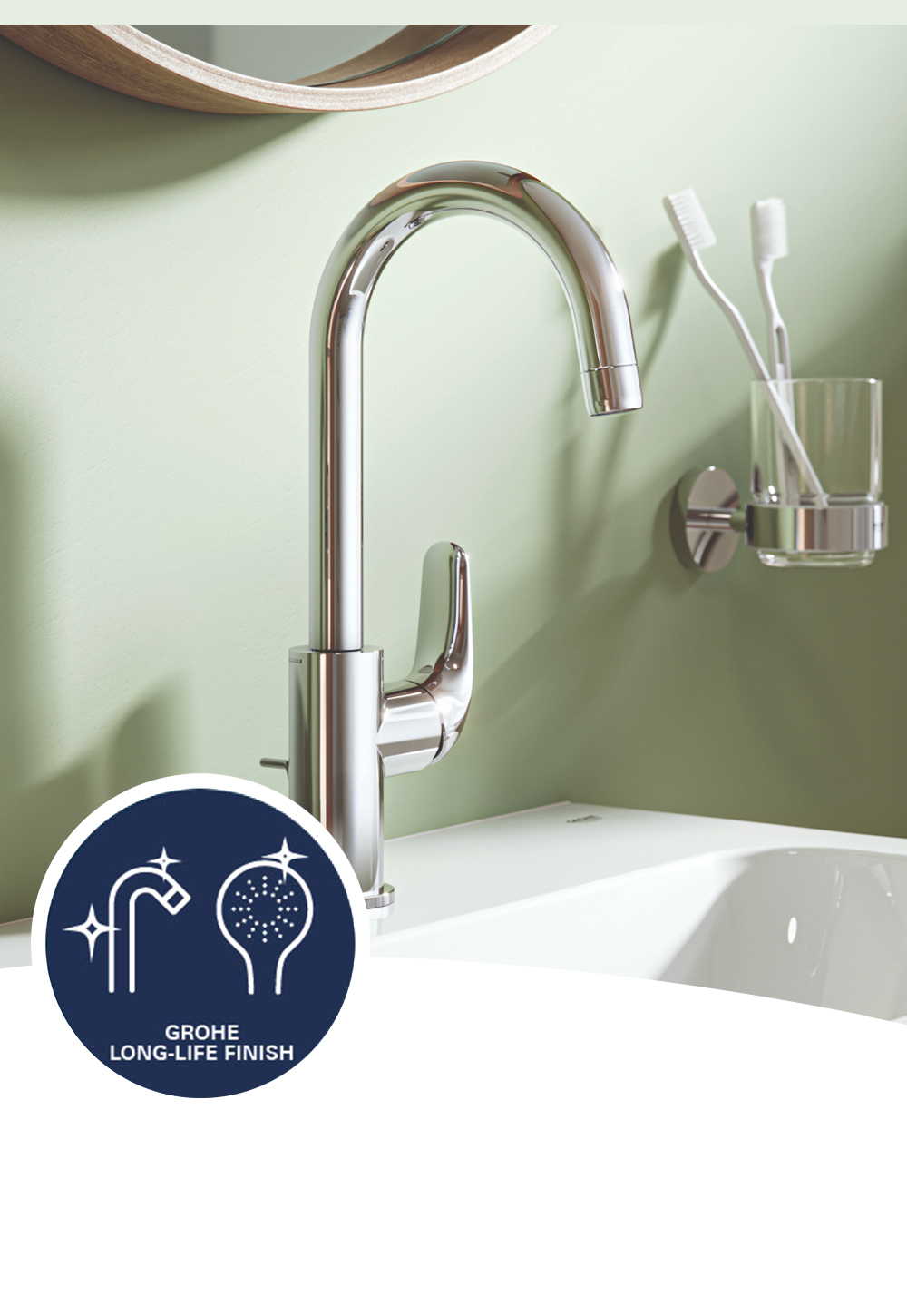 Close-up of a very shiny GROHE Swift tap