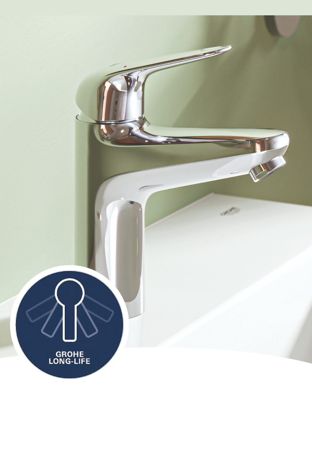 An exposed GROHE Swift bath mixer, white tiles in background